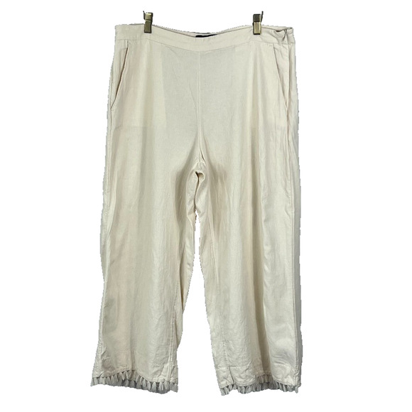 Banana Republic Pants Women's Size 12 Wide Leg Crop Linen Blend Tassel Hem - Picture 1 of 8